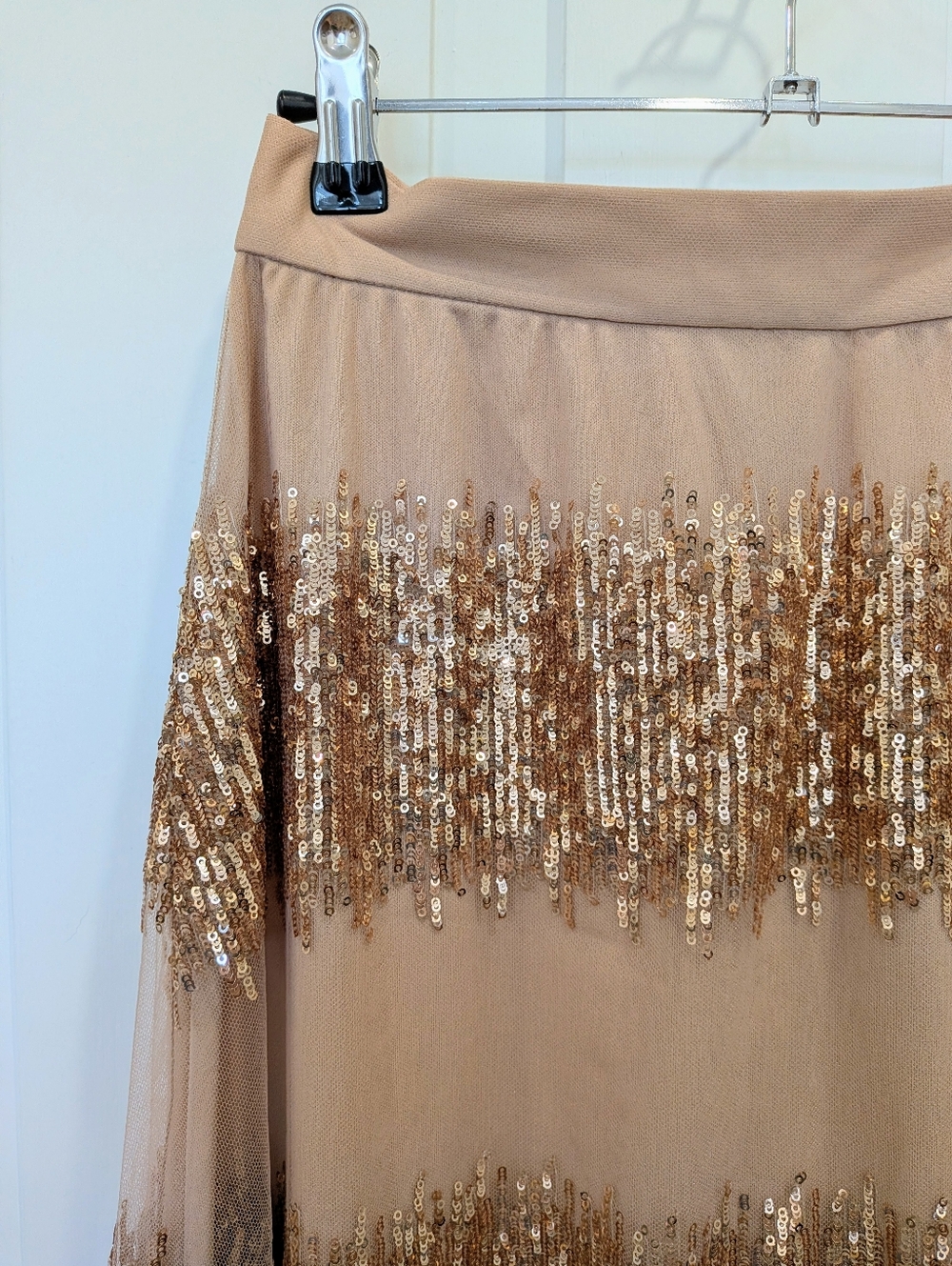 Eva Franco Sequin Stripe Midi Skirt Blush Pink | Size 0 - Picture 4 of 6